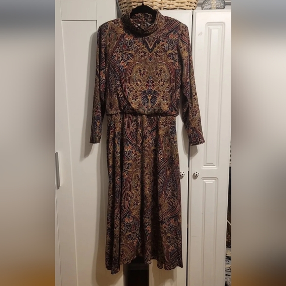 Vtg Jessica Howard By Mitchell Rodbell Womens Sz 12 Paisley Multi High Neck Maxi - Picture 2 of 12